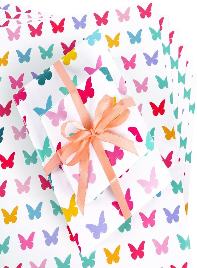 KESTAR Gift Wrapping Paper, Folded 6 Sheets Butterfly Wrapping Paper for Kids Women Men, Recycled Gift Wrapping Paper Sheets for Birthday Holiday Party, 20×28inch Each Sheet - Image 1